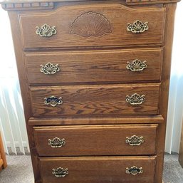 Nice Wooden 5 Drawer Dresser With Hickory Finish