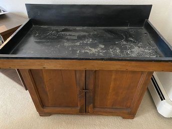 Antique Dry Sink With Metal Top And Casters