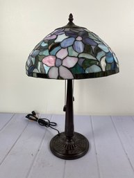 Tiffany Style Stained Glass Or Plastic Table Lamp With Floral Pattern