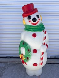 Large Vintage Empire Blow Mold Light Up Frosty The Snowman With Wreath And Candy Cane