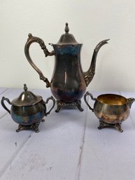 Vintage Matching Silverplate Coffee Pot, Creamer & Sugar Bowl Set By Oneida