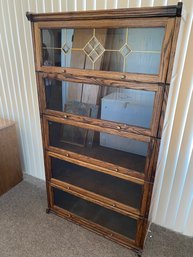 Vintage Lawyer's Bookcase With Lead Glass Doors