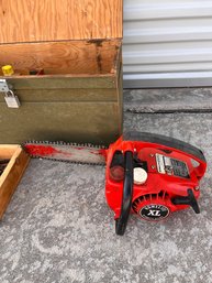 Homelite Textron Chainsaw With Accessories And Handmade Wooden Storage Box