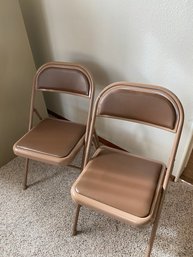 Pair Of Brown Metal Folding, Card Table Chairs