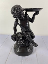 Vintage Bronze Figurine, Sculpture Or Calling Card Holder By Maitland Smith In Thailand, Cherub Angel
