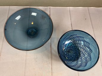 Stunning Signed Blue Blown Glass Decorative Bowls- Made By Church And Maple And Robert Held