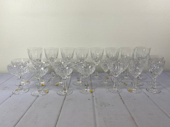 Vintage, High-Quality Josair Crystal Water, Wine & Champagne Glasses, Monte Claire Pattern