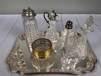 Nice Lot Of Cut Glass Crystal And Clear Glass Items With Silverplate Platter