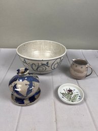 Lot Of Beautiful Blue And Grey Hand Painted Ceramics- Includes Bowl By Artist Paul Herman Doyle