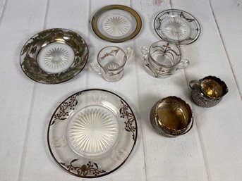 Stunning Lot Of Clear Cut Glass & Crystal With Silver Overlay And Silver Plate Jars