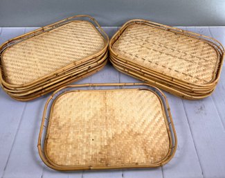 Nice Lot Of Thirteen Bamboo Trays