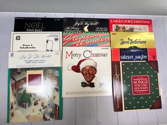 Vintage Christmas LPs Or Vinyl Record Albums Featuring Joan Baez, Jose Feliciano, Bing Crosby & Stevie Wonder