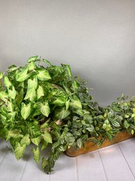 Lot Of Nice Fake Vine Plants In A Basket And In A Brass Trough