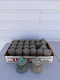 Collection Of 25 Vintage Glass Electric Insulators