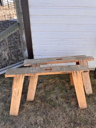 Pair Of Sturdy Wooden Sawhorses