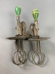 Pair Of Vintage Hand Crank Egg Beaters, Manufactured By A & J