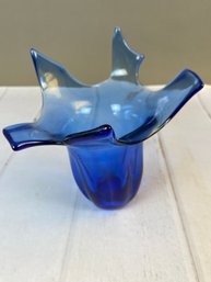 Eclectic Hand Blown Blue Vase, Made By A. Stafford