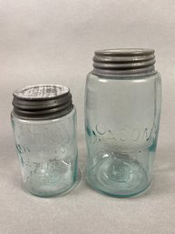 Pair Of Antique Mason's Fruit Canning Jars Embossed With Port
