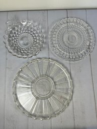Great Lot With Cut Glass And Depression Glass Veggie Plate, Cake Plate, And Serving Dish