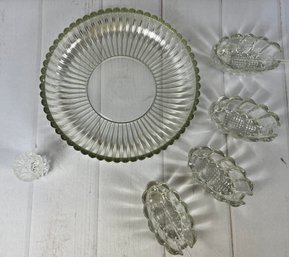Lot With Large Vintage Serving Plate, Four Princess House Crystal Spoon/Fork Holders And A Toothpick Holder