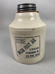 Spectacular Vintage Union Stoneware Co. Half-Gallon Mason Fruit Jar, Red Wing, Minnesota