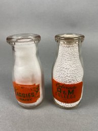 Two Vintage Half-pint Milk Bottles From Aggies Dairy, Colorado State University, Fort Collins, Colorado