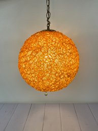 Incredible Vintage Mid-Century Hanging Ceiling Lamp With Orange & Clear Glass Spaghetti Design