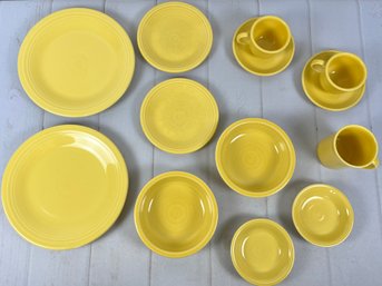 Huge Set Of Yellow Fiestaware Everyday Dinnerware Includes Dinner Plates, Teacups, Cereal Bowls, And More