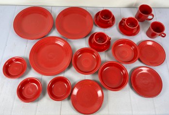 Huge Set Of Red Fiestaware Everyday Dinnerware Includes Dinner Plates, Teacups, Cereal Bowls, And More