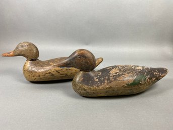 Pair Of Antique Or Vintage Wooden Duck Decoys, Green-winged Teal?, Mallard?