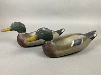 Pair Of Antique Or Vintage Wooden Mallard Duck Decoys