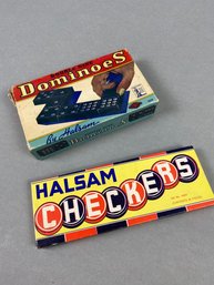 Vintage Sets Of Double Nine Dominos & Halsam Checkers