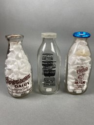 Three Vintage Quart Milk Bottles From Local Dairies, Iverson Dairy Fort Collins, Dairy Gold Foods Cheyenne