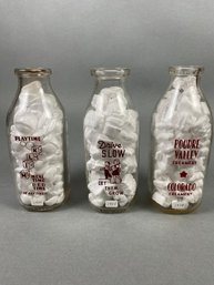 Three Vintage Quart Milk Bottles From Local Dairies, City Park Milk, Poudre Valley Creamery, Iverson Dairy