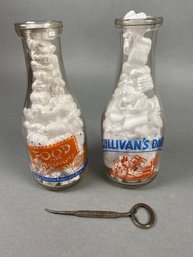 Pair Of Vintage Quart Milk Bottles, From Sullivan's Dairy, & A Bottle Opener From Merkle Dairy, Chicago
