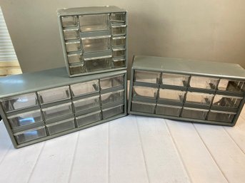 Set Of 3 Plastic Hardware Or Craft Cabinets With Drawers