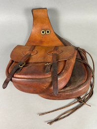 Weathered Rustic Genuine Leather Cowhide Saddlebags, Horse Tack