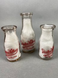 Three Vintage Poudre Valley Creamery Half Pint & Pint Milk Bottles, Fort Collins, Colorado