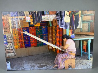 Photograph Of Rug Maker On Canvas And Wrapped Onto Frame, South America