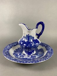 Vintage Blue & White Victoria Ware Ironstone Pitcher And Wash Basin