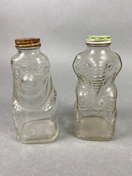 Vintage Grapette Family Beverage Syrup Jars Bottles In The Shape Of A Clown & Elephant, Banks