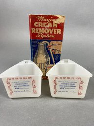 Pair Of Vintage Measuring Cups From Local Iverson Dairy In Fort Collins & Magic Cream Remover Siphon