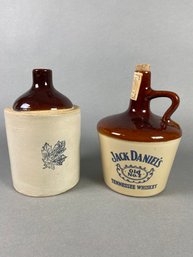 Pair Of Whiskey Moonshine Jugs Crockery, Jack Daniels, Western Stoneware