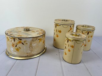 Vintage Hall's Superior Jewel Tea Autumn Leaf Tin Canisters And Tin Cake Safe/cake Carrier