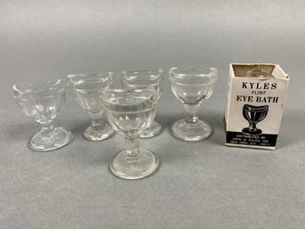 Set Of Six Antique Or Vintage, Clear Glass Eye Baths, Kyles Flint Glass
