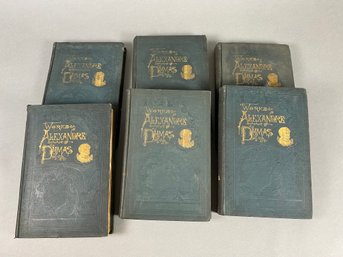 Set Of 6 Antique Books Works Of Alexandre Dumas PF Collier 1910 Green Cloth Binding, Gold Lettering