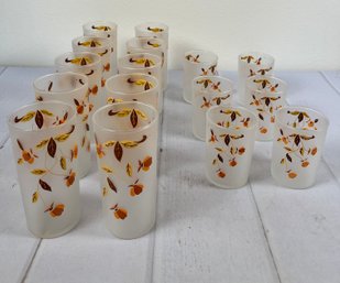 Beautiful Hall's Superior Jewel Tea Autumn Leaf Frosted Tumblers Of Two Different Sizes