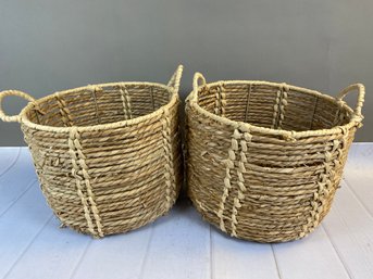 Pair Of Charming, Matching, Woven Baskets