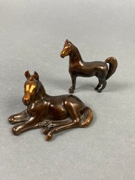 Brass Copper Metal Horse Figurines, Embossed With Dodge, Gladys Brown