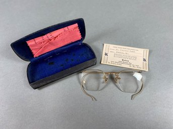 Vintage Or Antique Eyeglasses, Case, & Prescription Card, Stanton Missouri